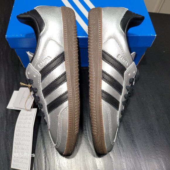 Adidas SAMBA OG Originals Silver Metallic Black Gum Women's JI4218 - Picture 15 of 16